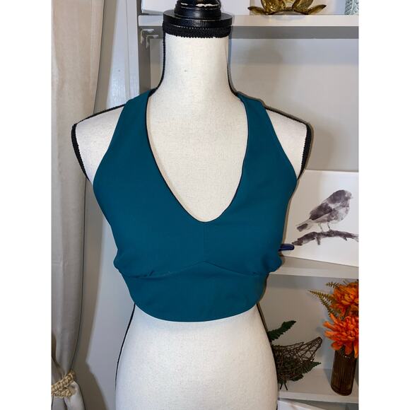 Free People FP Movement size Large Teal Halter Style Sports Bra GUC - Picture 2 of 11